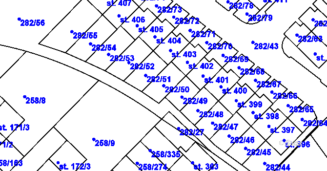 Parcela st. 282/50 v KÚ Jenštejn, Katastrální mapa