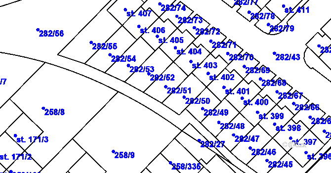 Parcela st. 282/51 v KÚ Jenštejn, Katastrální mapa