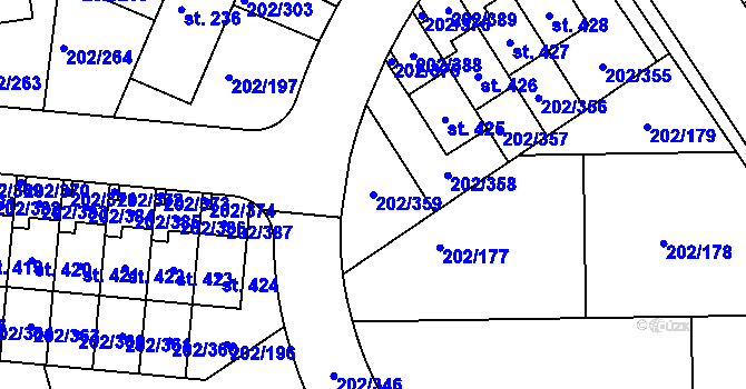 Parcela st. 202/359 v KÚ Jenštejn, Katastrální mapa