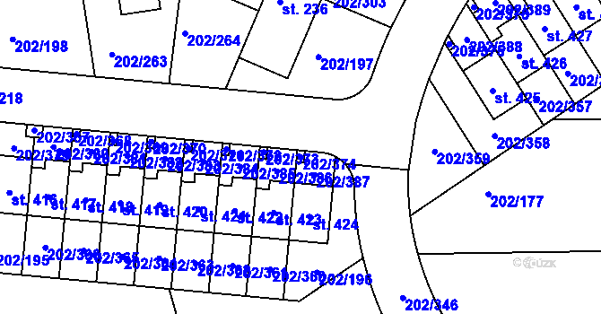 Parcela st. 202/374 v KÚ Jenštejn, Katastrální mapa
