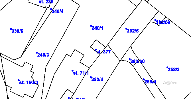 Parcela st. 377 v KÚ Jenštejn, Katastrální mapa