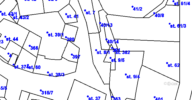 Parcela st. 8/1 v KÚ Jenštejn, Katastrální mapa