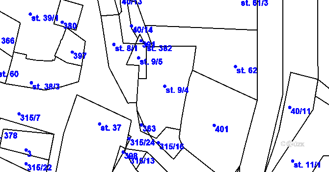 Parcela st. 9/4 v KÚ Jenštejn, Katastrální mapa