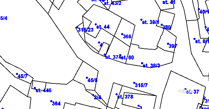 Parcela st. 374 v KÚ Jenštejn, Katastrální mapa