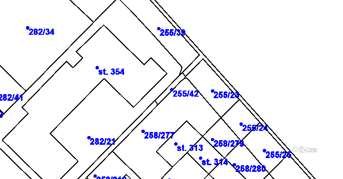 Parcela st. 255/42 v KÚ Jenštejn, Katastrální mapa
