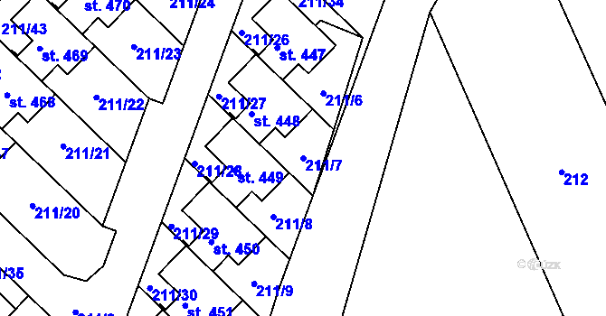 Parcela st. 211/7 v KÚ Jenštejn, Katastrální mapa