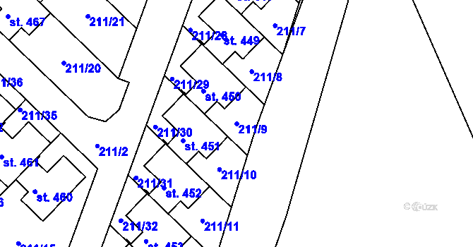 Parcela st. 211/9 v KÚ Jenštejn, Katastrální mapa