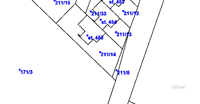 Parcela st. 211/14 v KÚ Jenštejn, Katastrální mapa
