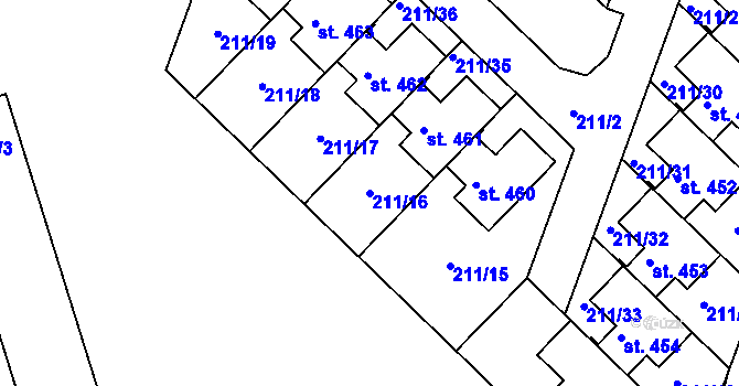 Parcela st. 211/16 v KÚ Jenštejn, Katastrální mapa