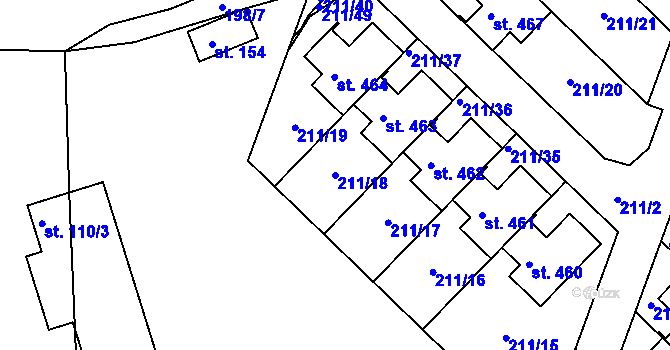 Parcela st. 211/18 v KÚ Jenštejn, Katastrální mapa