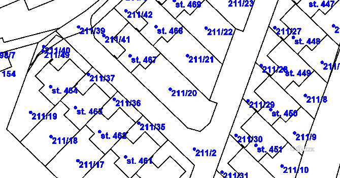 Parcela st. 211/20 v KÚ Jenštejn, Katastrální mapa