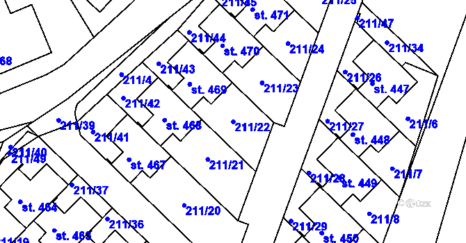 Parcela st. 211/22 v KÚ Jenštejn, Katastrální mapa