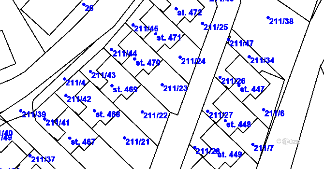 Parcela st. 211/23 v KÚ Jenštejn, Katastrální mapa