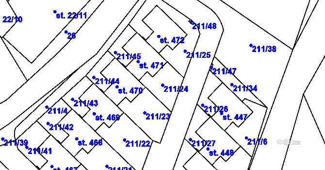 Parcela st. 211/24 v KÚ Jenštejn, Katastrální mapa