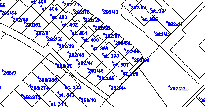 Parcela st. 398 v KÚ Jenštejn, Katastrální mapa