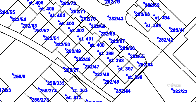 Parcela st. 399 v KÚ Jenštejn, Katastrální mapa