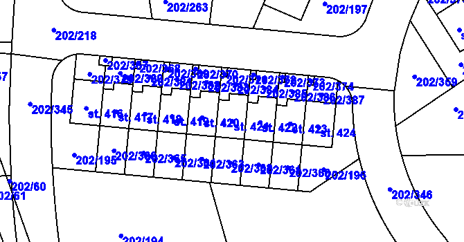 Parcela st. 421 v KÚ Jenštejn, Katastrální mapa