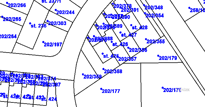 Parcela st. 425 v KÚ Jenštejn, Katastrální mapa