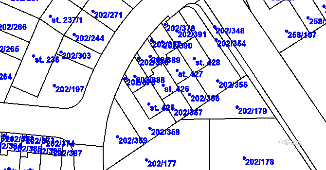 Parcela st. 426 v KÚ Jenštejn, Katastrální mapa