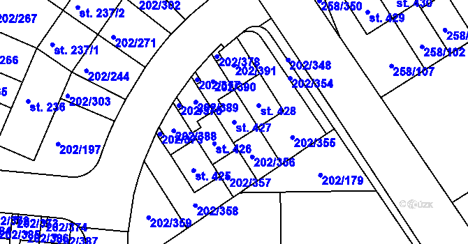 Parcela st. 427 v KÚ Jenštejn, Katastrální mapa