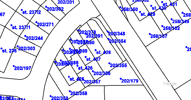 Parcela st. 428 v KÚ Jenštejn, Katastrální mapa
