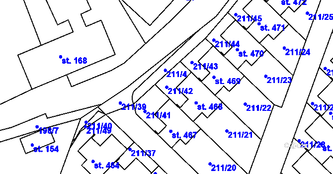 Parcela st. 211/42 v KÚ Jenštejn, Katastrální mapa