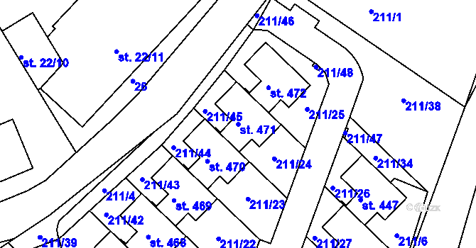 Parcela st. 471 v KÚ Jenštejn, Katastrální mapa