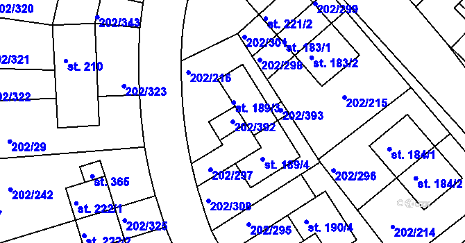 Parcela st. 202/392 v KÚ Jenštejn, Katastrální mapa