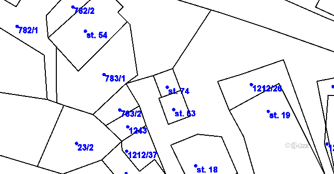 Parcela st. 74 v KÚ Jersín, Katastrální mapa