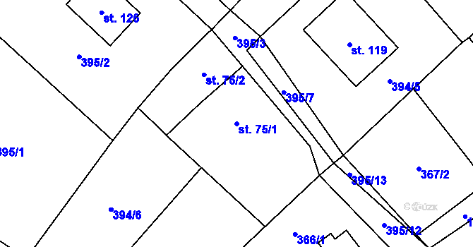 Parcela st. 75/1 v KÚ Jersín, Katastrální mapa