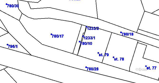 Parcela st. 780/10 v KÚ Jersín, Katastrální mapa