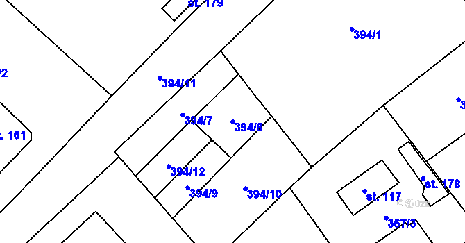 Parcela st. 394/8 v KÚ Jersín, Katastrální mapa