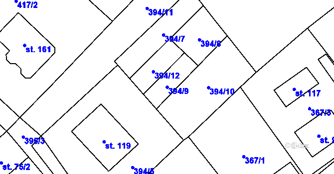 Parcela st. 394/9 v KÚ Jersín, Katastrální mapa