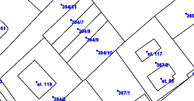 Parcela st. 394/10 v KÚ Jersín, Katastrální mapa