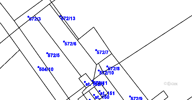 Parcela st. 572/7 v KÚ Jersín, Katastrální mapa