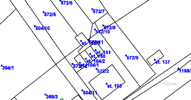 Parcela st. 151 v KÚ Jersín, Katastrální mapa