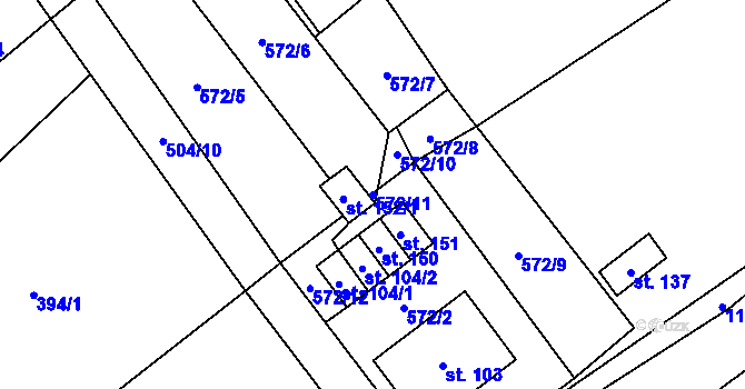 Parcela st. 572/11 v KÚ Jersín, Katastrální mapa