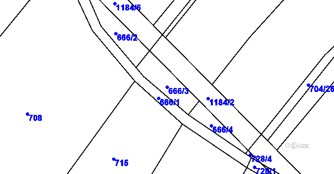Parcela st. 666/3 v KÚ Jersín, Katastrální mapa