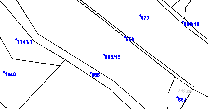 Parcela st. 666/15 v KÚ Jersín, Katastrální mapa