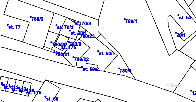 Parcela st. 60/1 v KÚ Jersín, Katastrální mapa