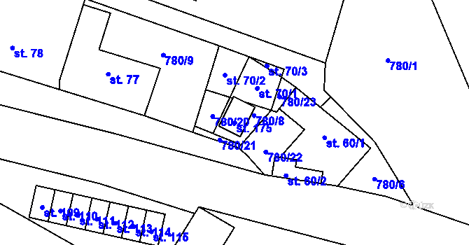 Parcela st. 175 v KÚ Jersín, Katastrální mapa