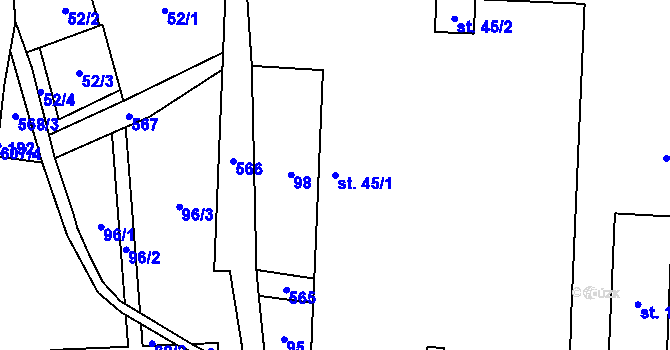 Parcela st. 45/1 v KÚ Jeřice, Katastrální mapa