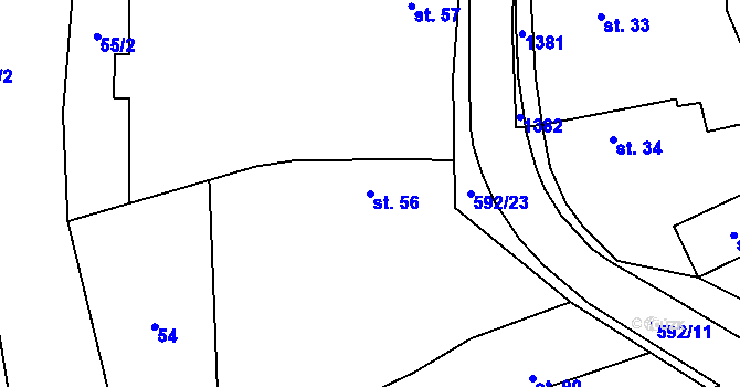 Parcela st. 56 v KÚ Jeřice, Katastrální mapa