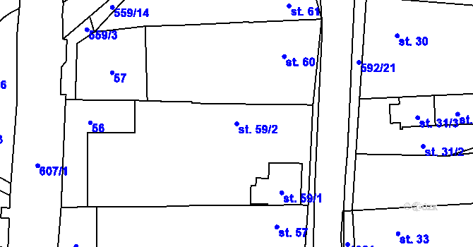 Parcela st. 59/2 v KÚ Jeřice, Katastrální mapa