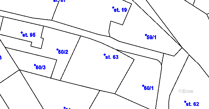 Parcela st. 63 v KÚ Jeřice, Katastrální mapa