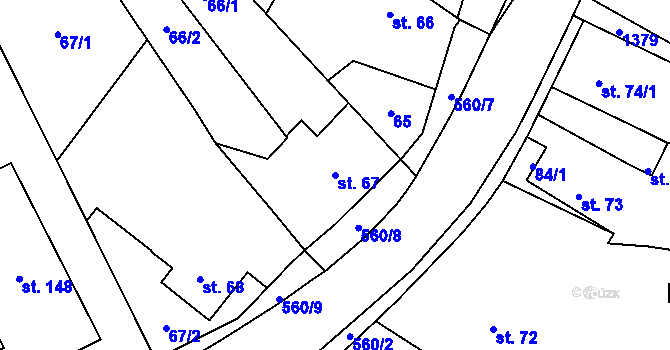 Parcela st. 67 v KÚ Jeřice, Katastrální mapa