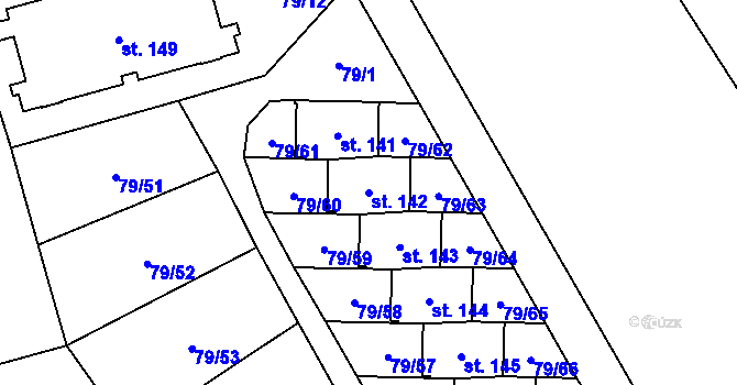 Parcela st. 142 v KÚ Jeřice, Katastrální mapa