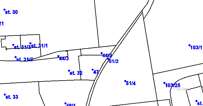 Parcela st. 44/2 v KÚ Jeřice, Katastrální mapa