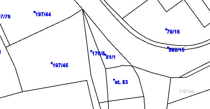 Parcela st. 81/1 v KÚ Jeřice, Katastrální mapa