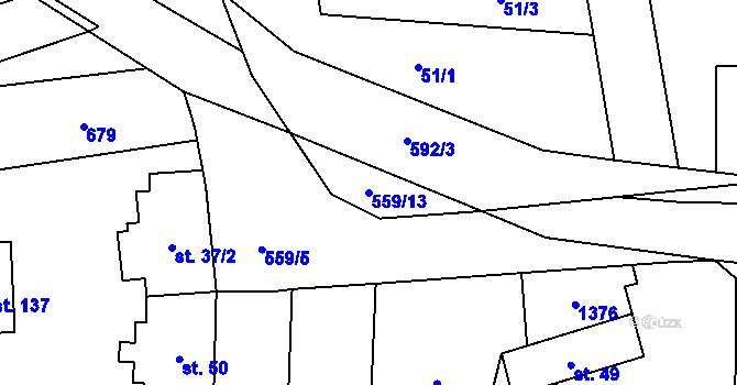 Parcela st. 559/13 v KÚ Jeřice, Katastrální mapa
